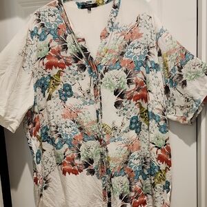 Dressori 100% Silk Crepe Artsy Floral Asian Print Blouse 3x
